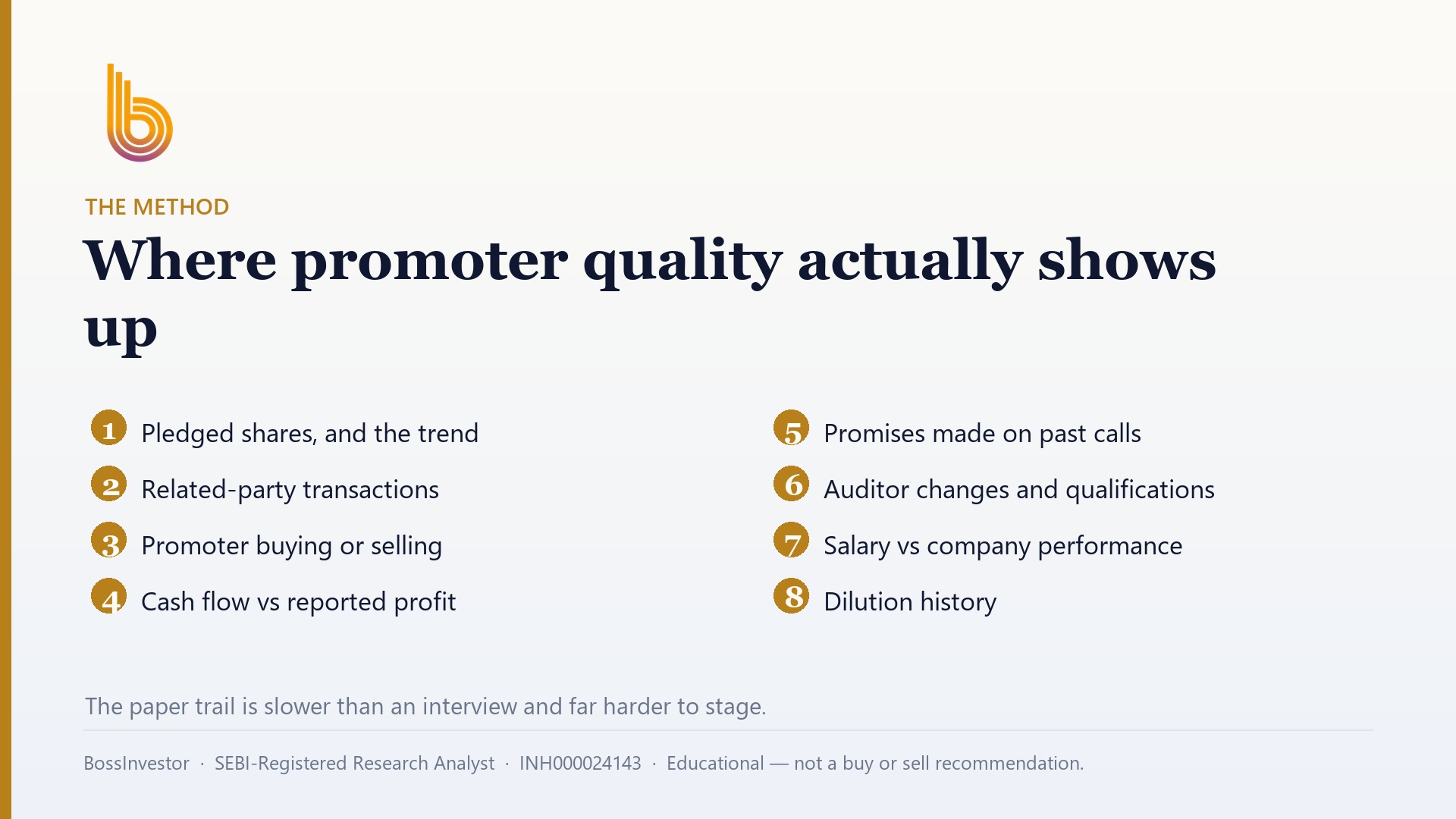 How to check promoter and management quality